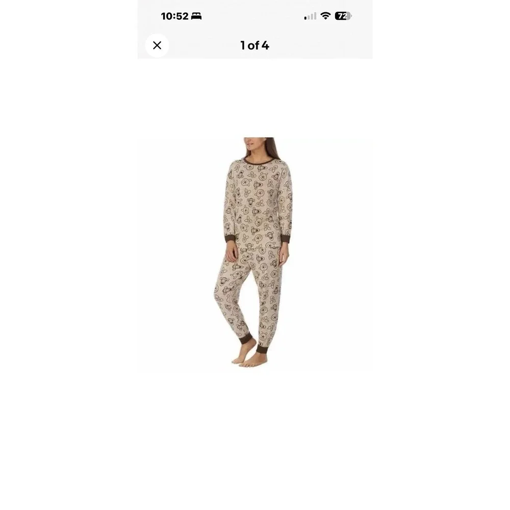 Disney‎ Winnie the Pooh Pajama Set Womens Medium Brown Knit Joggers 2pc - Picture 2 of 12